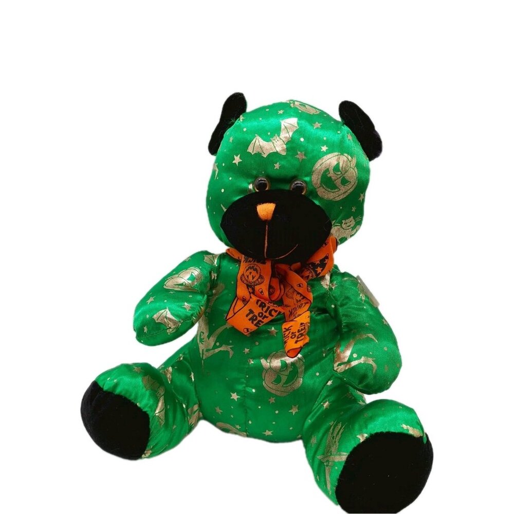 Good Stuff Plush Green Gold Teddy Bear Halloween Design Stuffed 12" Sitting